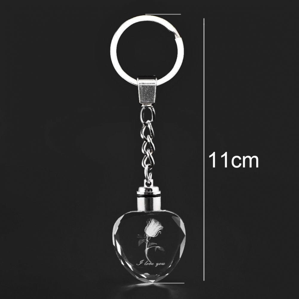 Trendy Artificial Colorful Fairy Crystal Rose Flower Heart Key Chain LED Keyring Jewelry Lovers Couples Keychain Valentines Day