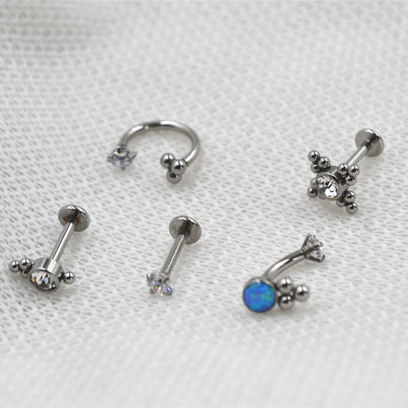 LOT50pcs 16G Body Jewelry Piercing - CZ Opal Internal Thread Lip Labret Studs Ear Ring Rook Helix Bar Eyebrow Nose Piercing New
