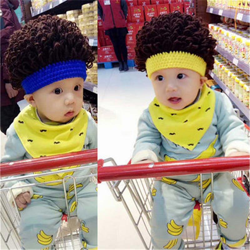 Kids Wig Hats Halloween Costume Cosplay Winter Knitted Baby Hat Handmade Party Little Personality Strange Hat Cap for Child Boy
