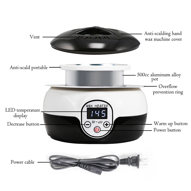 500ML Wax Heater Electric Hair Removal Machine LED Digital Display Women Hand Wax Epilator Wax-melt Machine Heater 240624