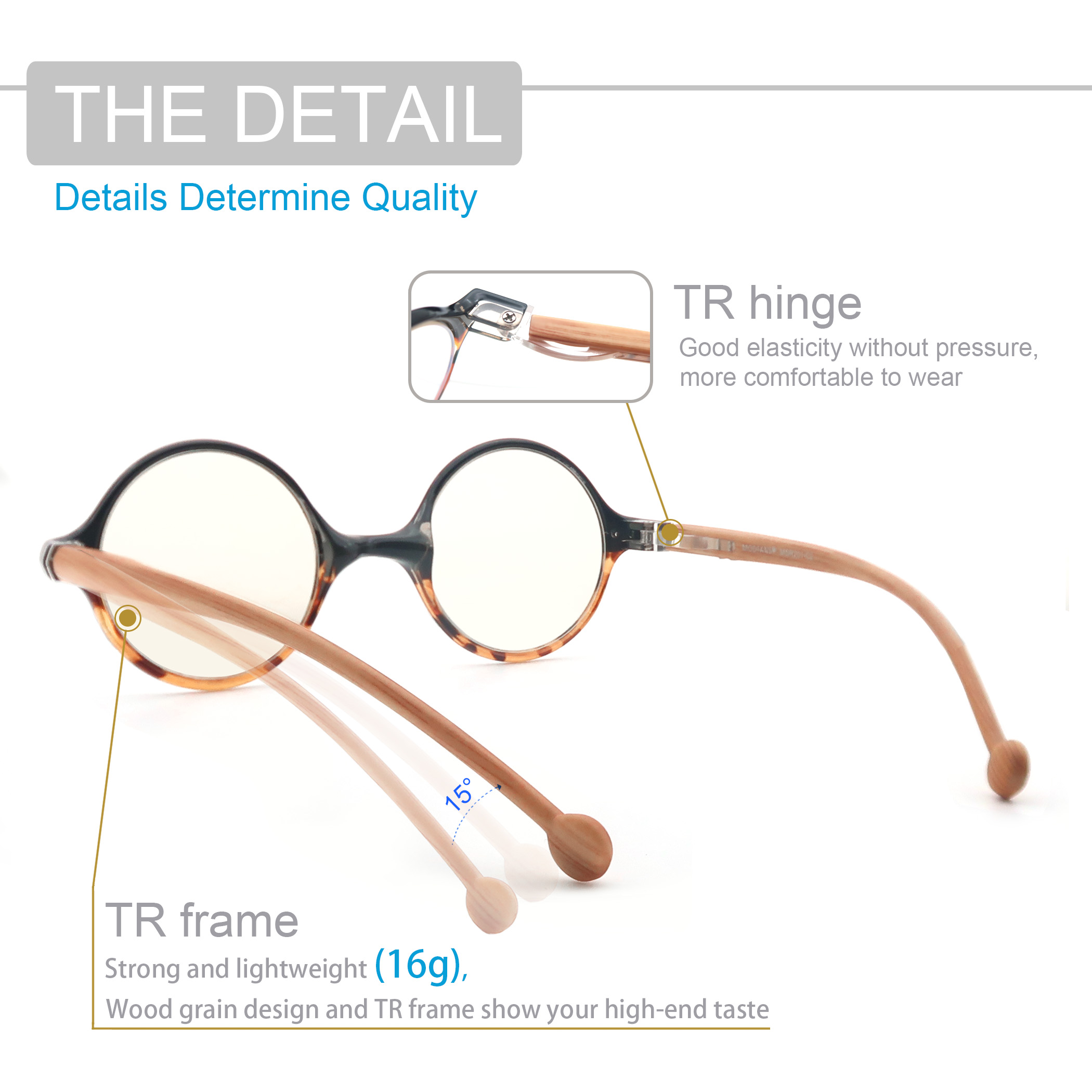 MODFANS Reading Glasses Women Retro Round TR90 Frame Blue Light Blocking Eyeglasses Reader Lightweight For Men