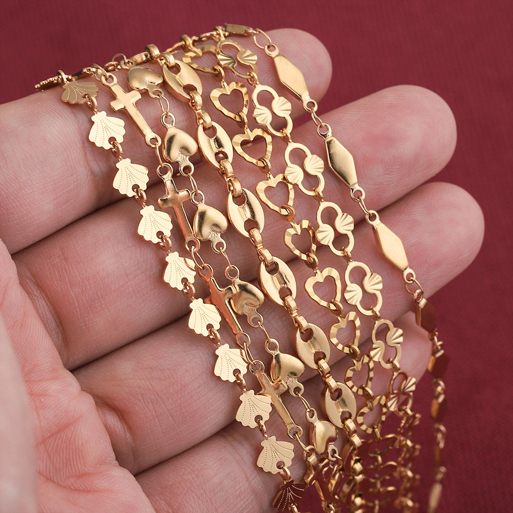 1 Meter Stainles Steel Gold Handmade Heart Shells Chains for Women Necklace Bracelet Anklet Making Supplies Bulk Items Wholesale