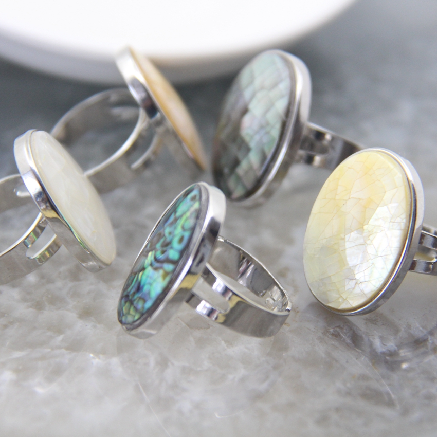 Natural Beautiful Abalone Shell Adjustable Rings, Pearl Classic Round Shape Rings,Finger Rings Reiki Heal Geode Rings Jewelry