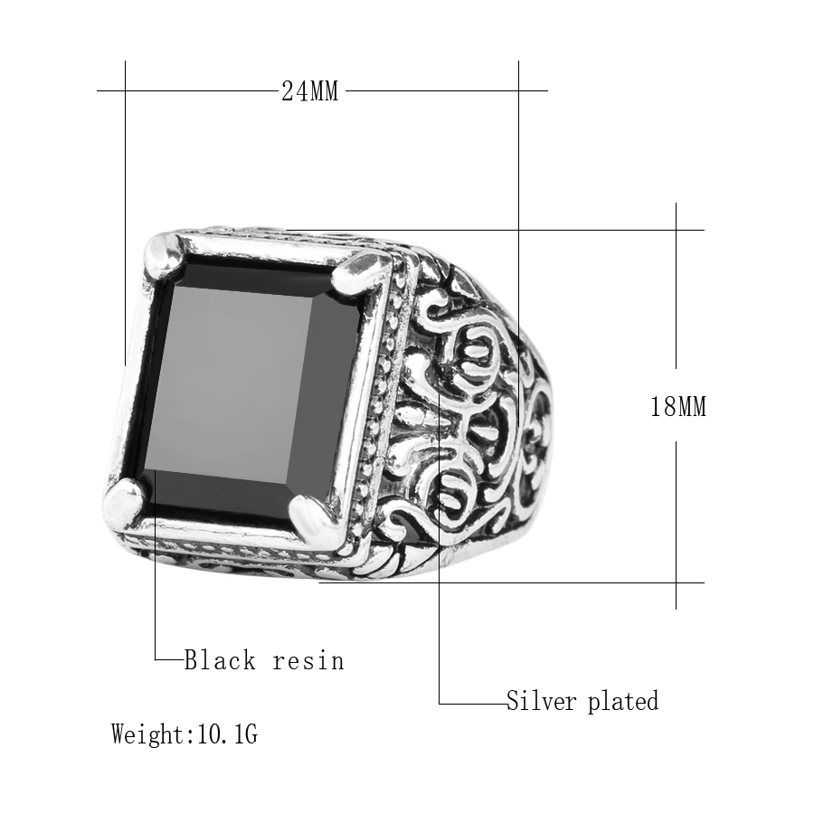 Kinel Hot Black Rings Mens Filled Tibetan Silver Black Stone Resin Wedding Ring For Men Big Size 11 Vintage Jewelry Wholesale