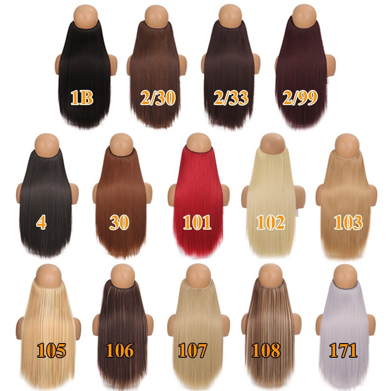WIGSIN Synthetic Long Straight Hair Extensions No Clip Hairpiece Blonde Black Women's Fish Line Fake Hairpiece Extension