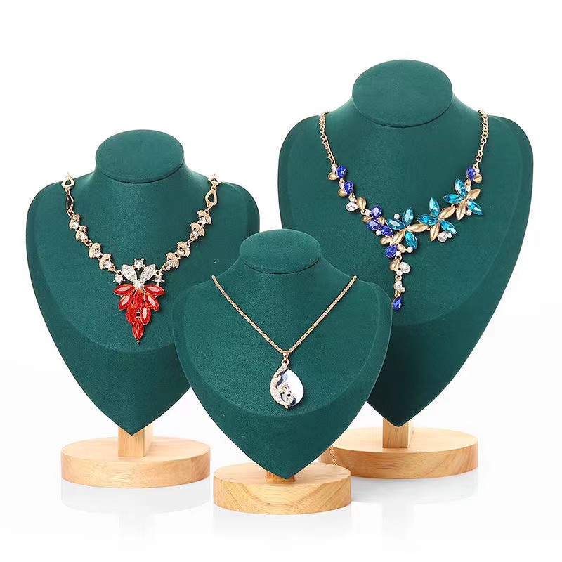 High Quality Jewlery Organizer Display Stand Wooden Base Necklaces Bust Chain Choker Holder Mannequin for Shop Showcase Decorate