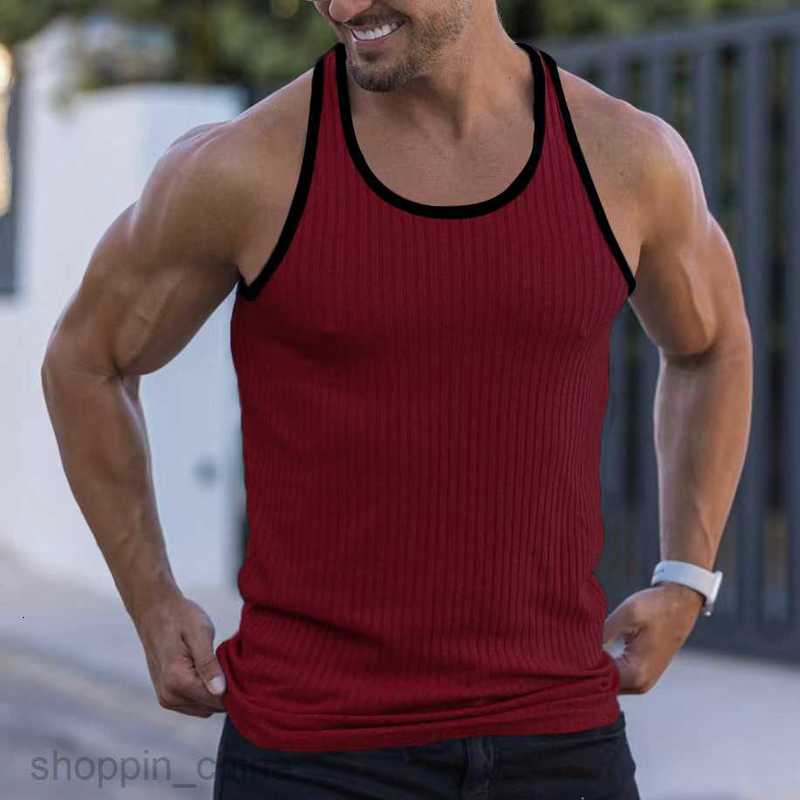 Men's T Shirts Summer Knitted Vertical Stripe Fitness Sports Slim Fit Tank Top for Male Racerback Color Block Tank Top tees tops