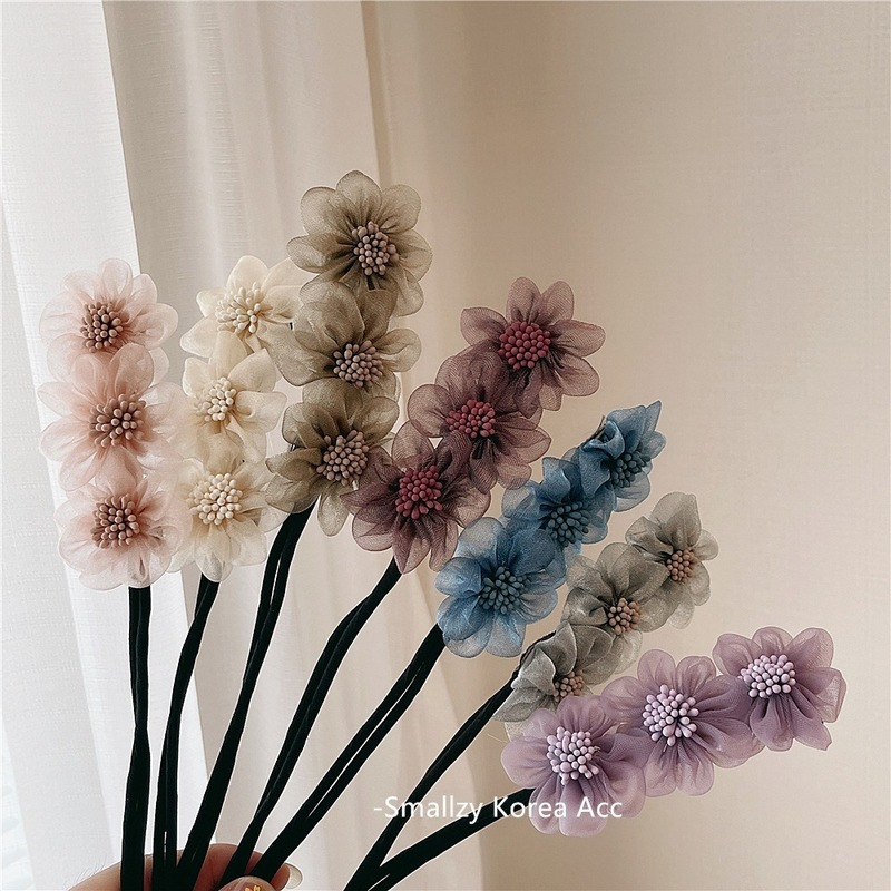 Designer Headbands For Women Korean Organza Floral Hair Bun Maker Bandana accesorios cabello Braiders Hair Accessories For Women