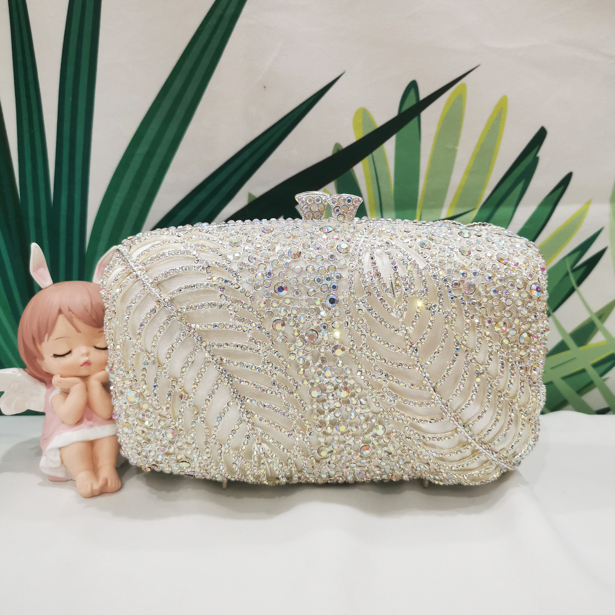XIYUAN Wedding Party Rhinestone Crystal Clutch Bags For Women ab White Diamond Clutches Bags Handbags Small Party Prom Purse