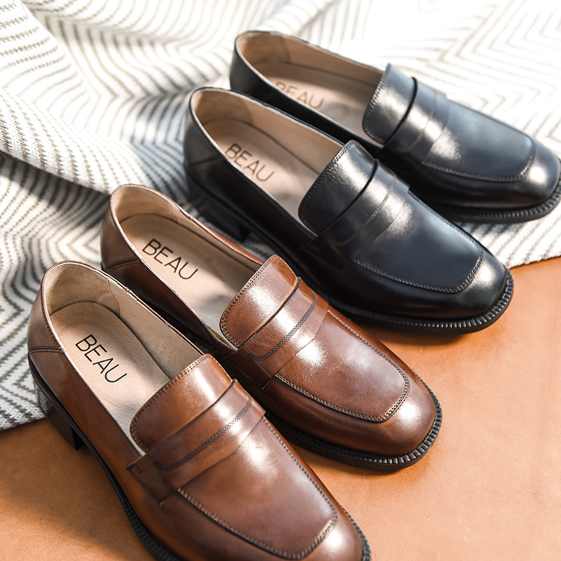 Penny BeauToday Loafers Women Genuine Cow Leather Square Toe Slip-On Style Mid Heel Office Lady Casual Shoes Handmade 21608 4f4d