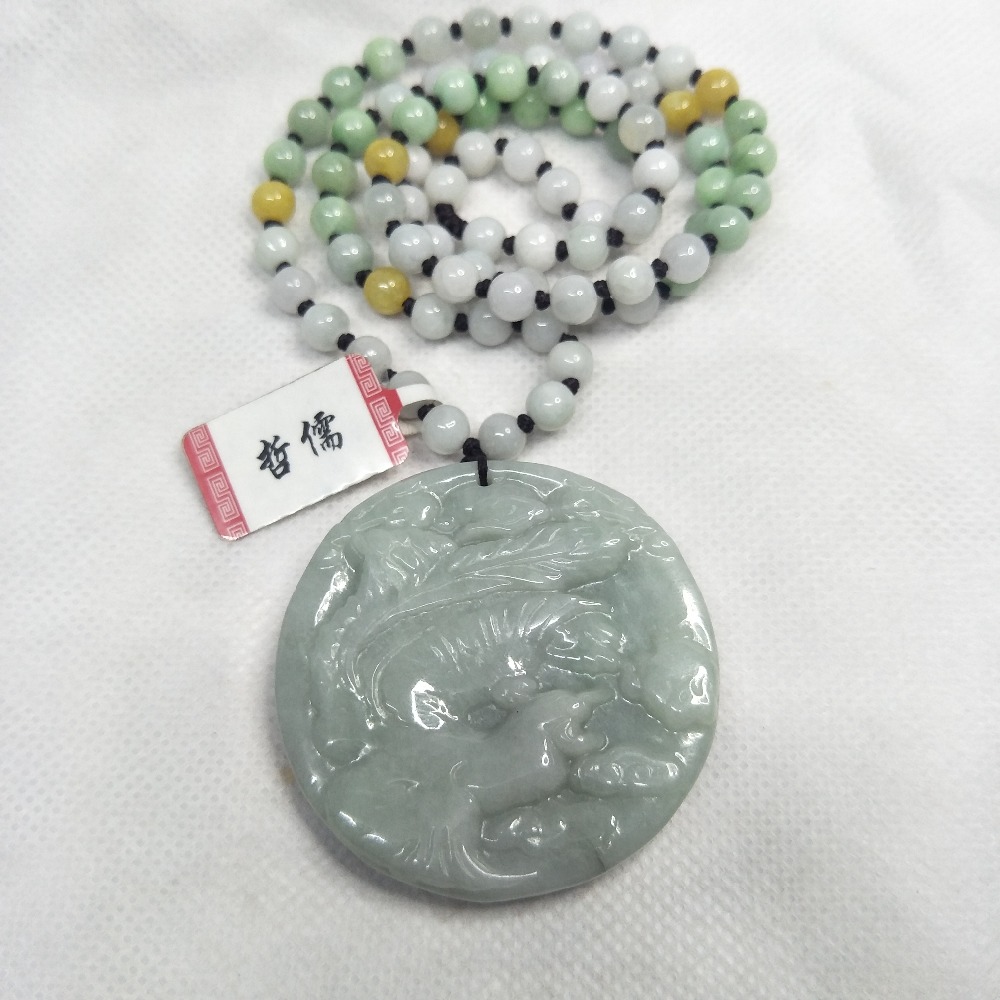 Zheru Jewelry Pure Natural Jadeite Light Green Phoenix Pendant Three-Color Jade Pearl Necklace A Class Certificate