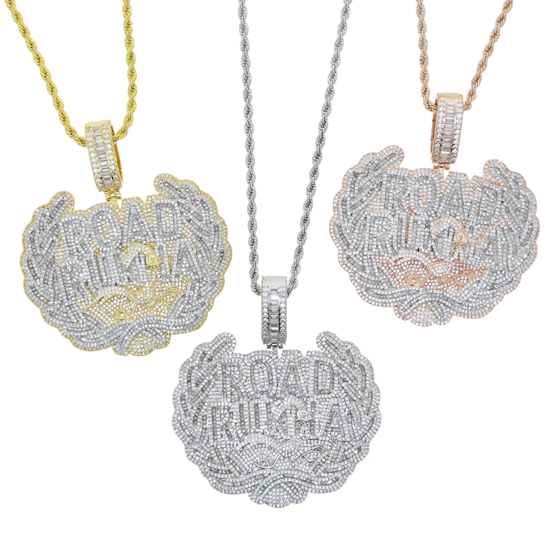 New Hip Hop Iced Out Cz Letter Road Runna Pendant Necklace Micro Pave Sparking Bling Cubic Zirconia Charm Men Boy Jewelry
