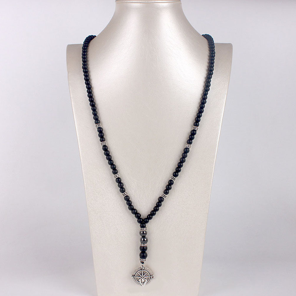 Halloween Compass Necklace Man for Men Mens Beaded Necklaces Frosted Stone Pendant