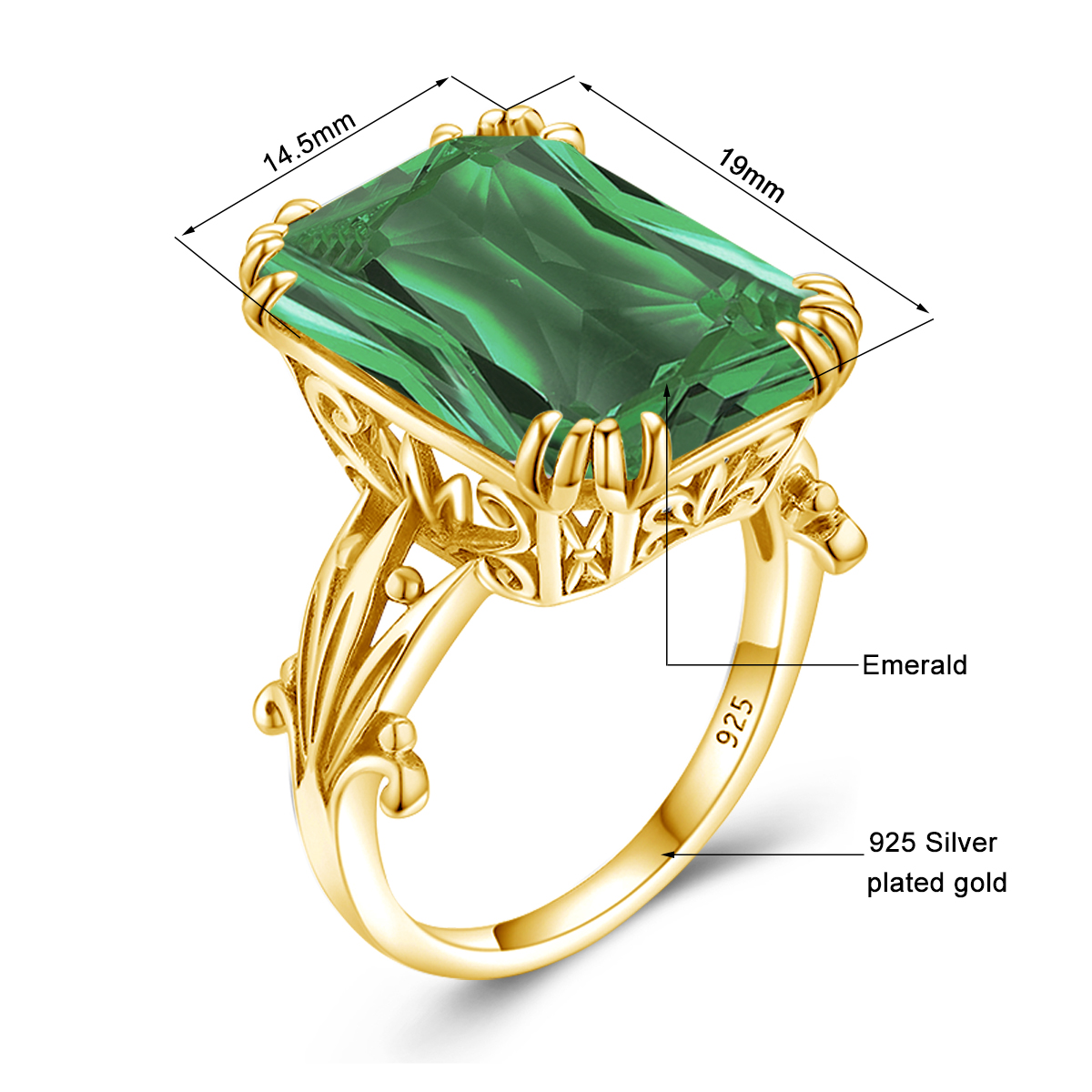 Trendy Women Jewelry Sets With Stone 13*18mm Rectangle Emerald Ring Earring Necklace Shiny Solid 925 Sterling Silver Gift Female