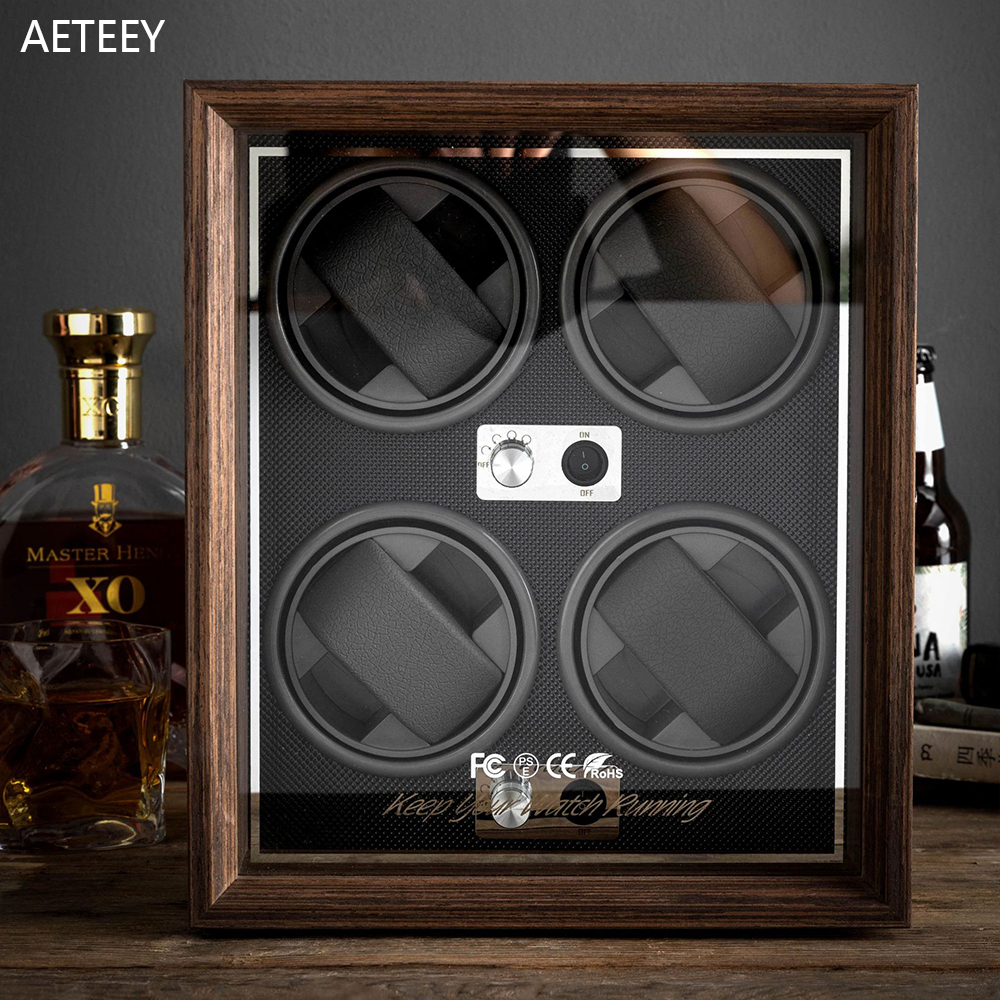 For Rolex 4 Watch Winders Case Automatic Watch Chain Loader Silent Motor Walnut Veneer Storage Display Watch Customizable Logo