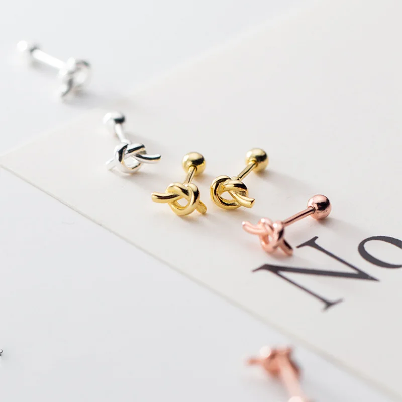 TrustDavis Real 925 Sterling Silver Knot Screw Stud Earrings For Women Children Baby Girls Kids Mini Minimalist Jewelry DA1870