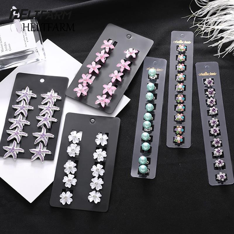 10 Pcs Flower Hairpins Clips Mini Crystal Rhinestone Hair Claws Crab For Kids Girl Barrettes Hairgrip Hair Accessories Headband