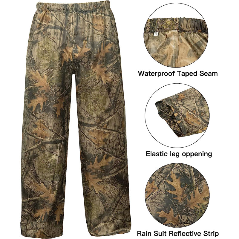 Portable Woodland Camo Poncho Raincoat Set with Rain Pants Folding Waterproof Clothes Trip Man Rain Jacket