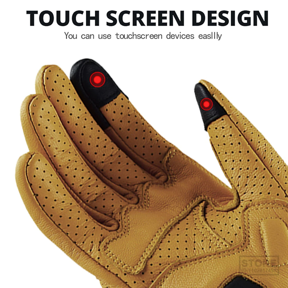 Breathable Motorcycle Gloves Genuine Leather Guantes Moto Motorbike Windproof Cycling Racing Men Women Goatskin