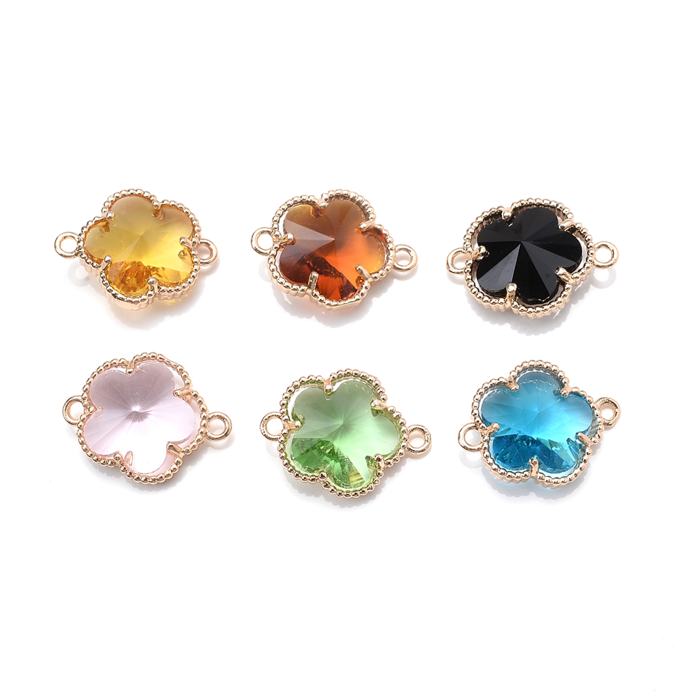 12x15mm 10pcs Crystal Charms Alloy Flower Shape Double hole Enamel Pendant For Jewelry Making Diy Necklace Bracelet Pendant