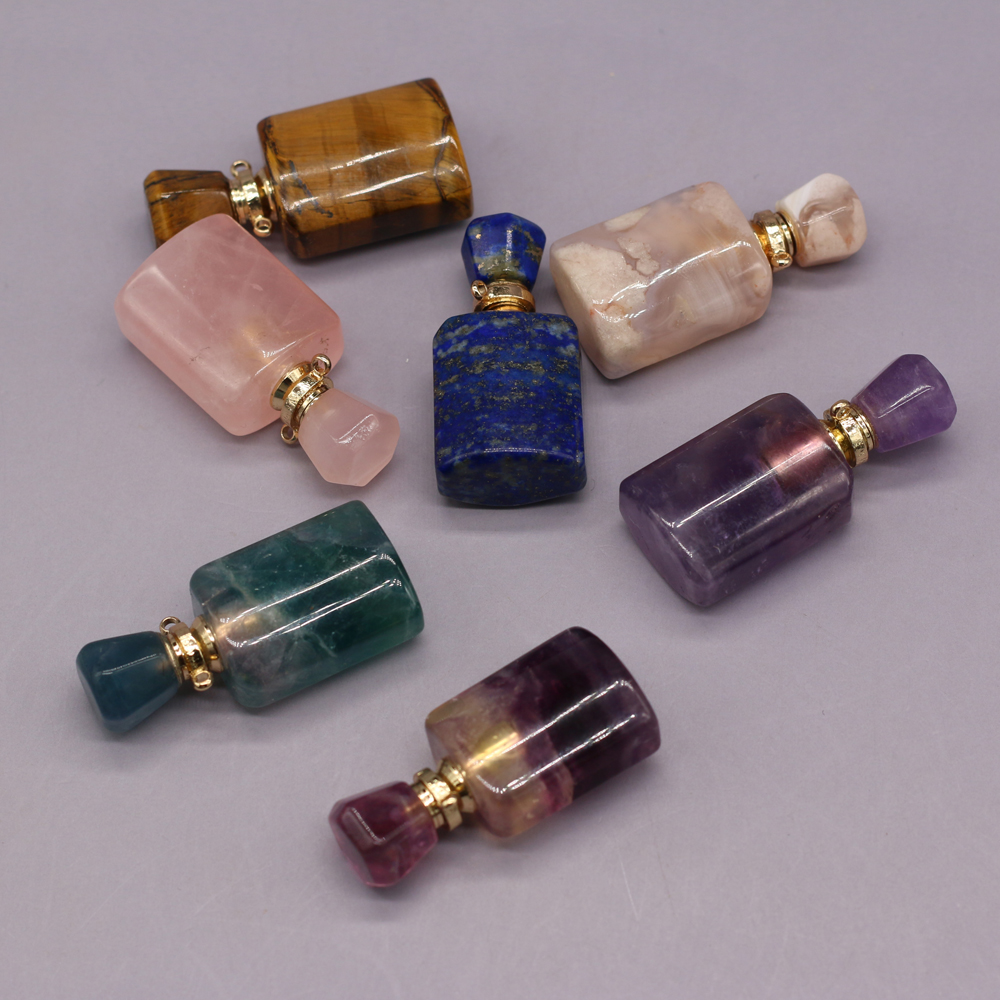 Natural Stone Perfume Bottle Pendant Amethyst/Fluorite/Rose Quartz/Agates/Lapis lazuli For Jewelry Making DIY Necklace Accessory