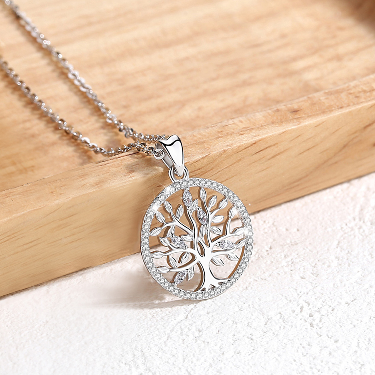 EUDORA 925 Sterling Silver Tree of Life Necklace Oak Tree CZ Pendant Nature Jewelry Bride Birthday Party Best Gift for Women 401