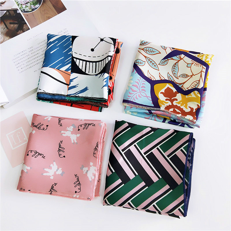 50x50cm Square Small Scarf Summer Silk Scarf 100% Female Professional Variety Decorative Printing turban handkerchief head K1