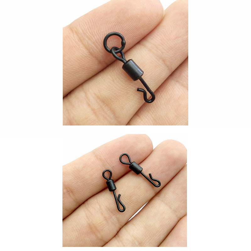 20pcs/lot Matt Black Quick Change Swivels Rolling Swivels with welded ring Snap clips for Carp Fishing connector Accessories