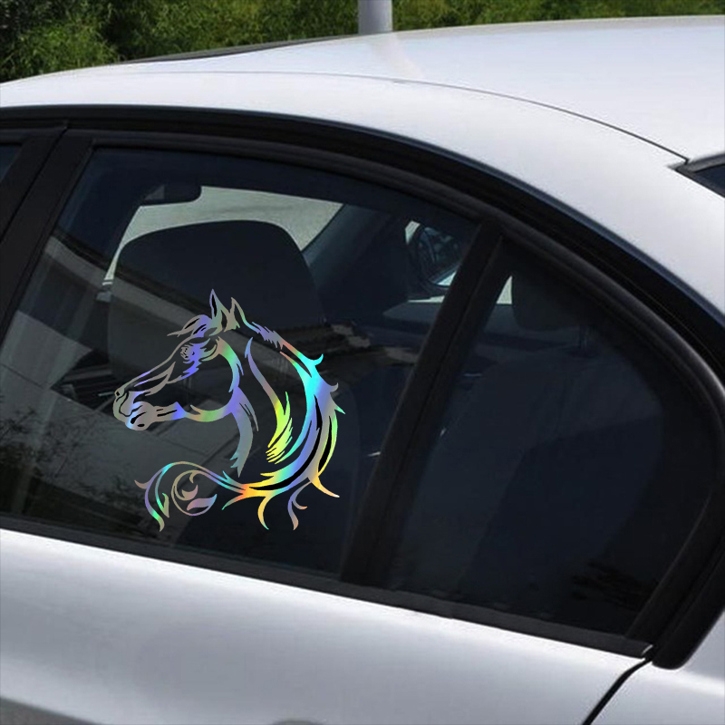 20*20CM Car Sticker Vinyl Horse Head Beautiful Animal Funny Sticker Decal Reflective Laser Motorcycle Car Styling 3D Stickers