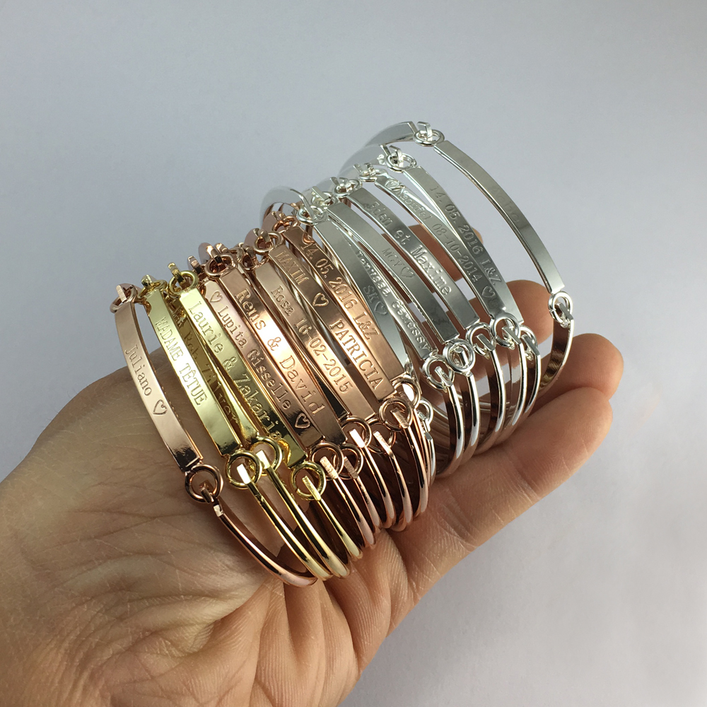 DUOYING 40*4 mm Gold Bar Bangle Bracelet Custom Name Copper Bracelet Personalize Initial Engrave Name Bracelet & Bangle