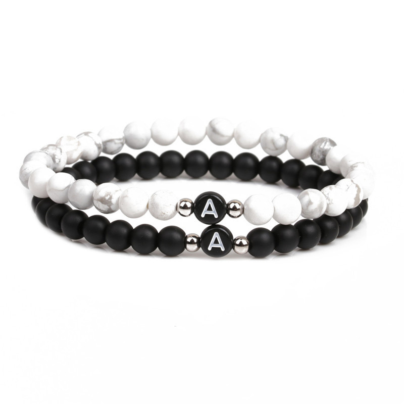 26 Letters Couples Distance Bracelet Classic Natural Stone White & Black Lovers Beaded Bracelets for Men Women Best Friends