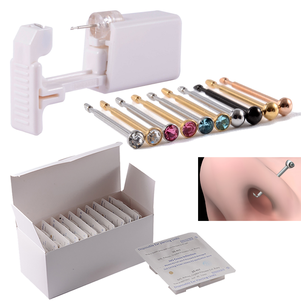 24PCS/Box Disposable Safe Sterile Piercing Unit For Nose Automatic Bending Rod More Safe Nose Piercing Gun Piercer Machine Kit