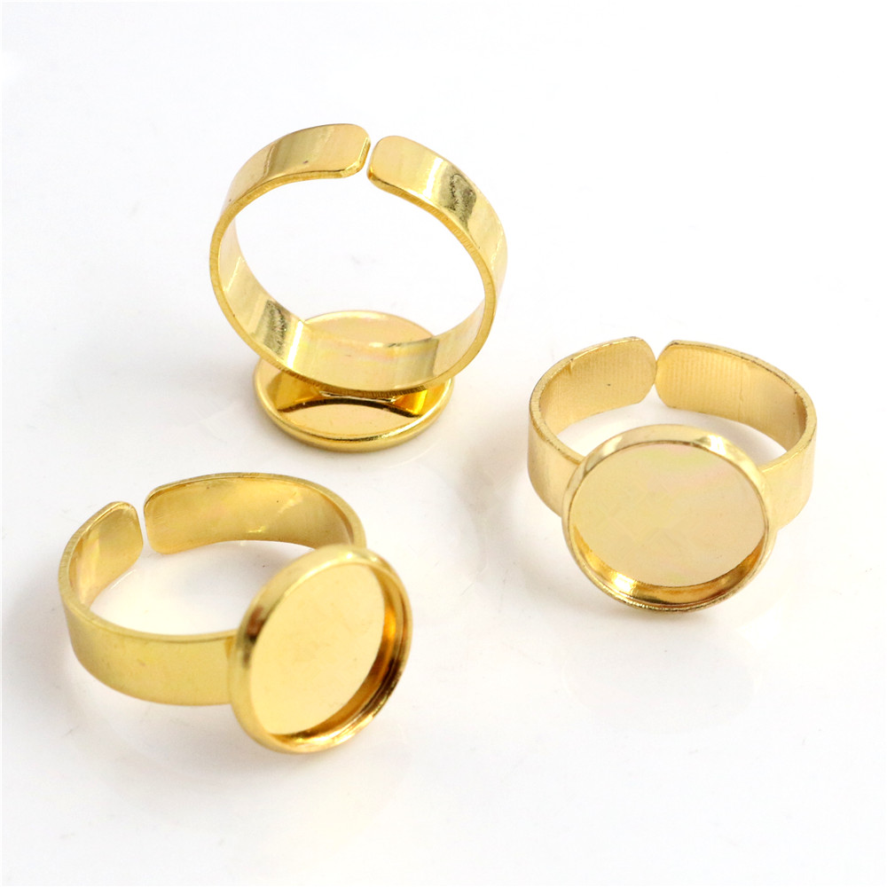 12mm Classic 8 Colors Plated Brass Adjustable Ring Settings Blank/Base,Fit 12mm Glass Cabochons,Buttons;Ring Bezels