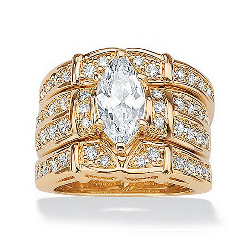 Vintage 14K Gold Marquise cut Lab Diamond Ring sets Engagement Wedding band Rings for Women Bridal Charm Party Jewelry