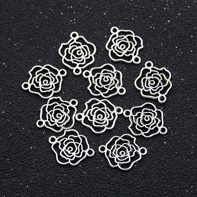 40PCS 2 Color 13*16mm KC Gold Charms Rose Connector Plant Metal Alloy DIY Necklace Handwork Marking Accessories