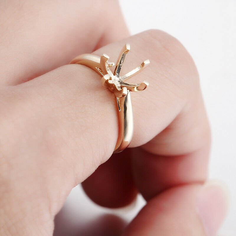 Solid 14K 10K Yellow Gold Solitaire Women Trendy Fine Jewelry Engagement Wedding Semi Mount Ring Setting Round Cut 7.75mm to 9mm