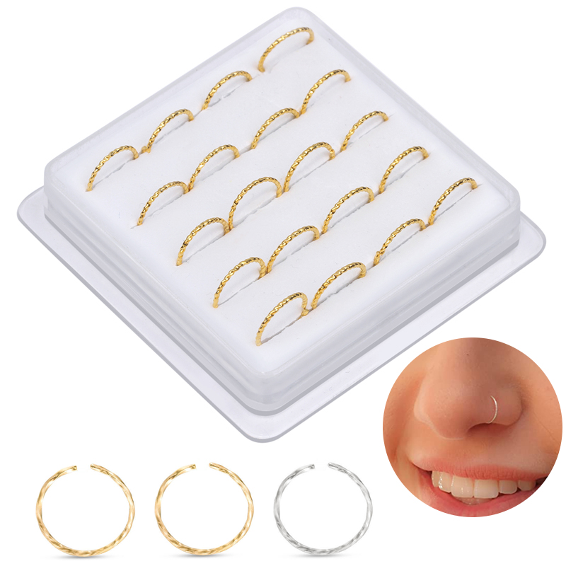 20Pcs Twisted Nose Rings for Women Men Nostril Septum Body Piercing Jewelry 10MM Thin Nose Hoop Ring Soft Adjustable