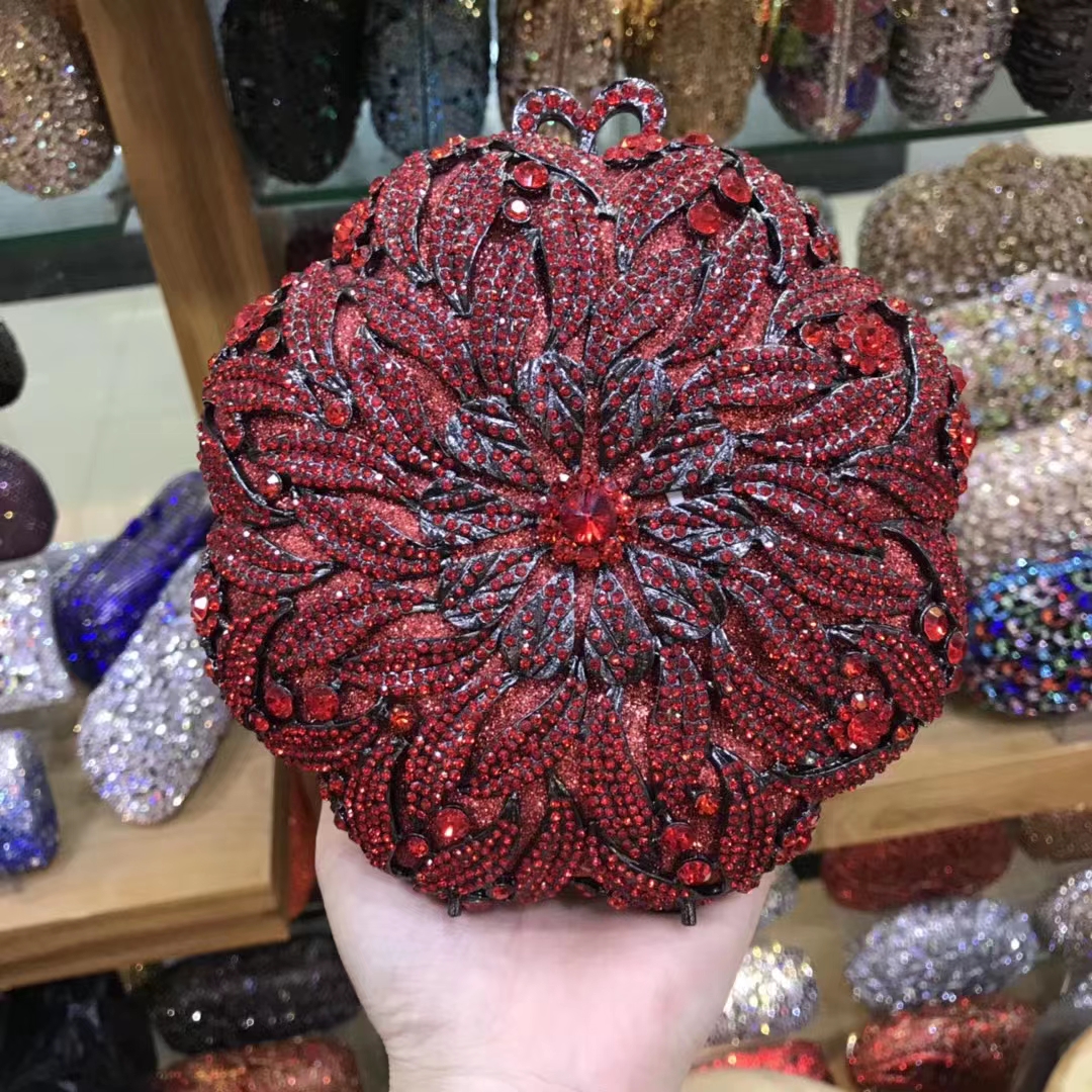 Lady 19 Style Red Color Stones Minaudiere Rhinestones Wine Red Evening Bags Women Party Bridal Clutches Bag Wedding Clutch Purse