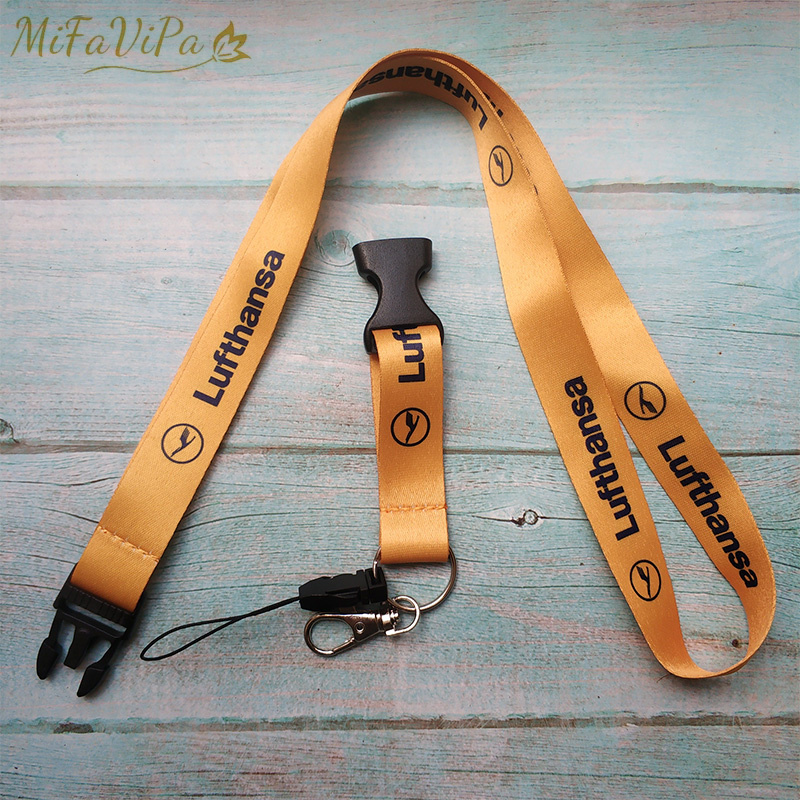 2 PCS MiFaVipa Yellow Lufthansa Neck Strap Chaveiro Flight Crew Key Chain A320 Neo Llavero Lanyard Keychain for ID Card Key Fobs