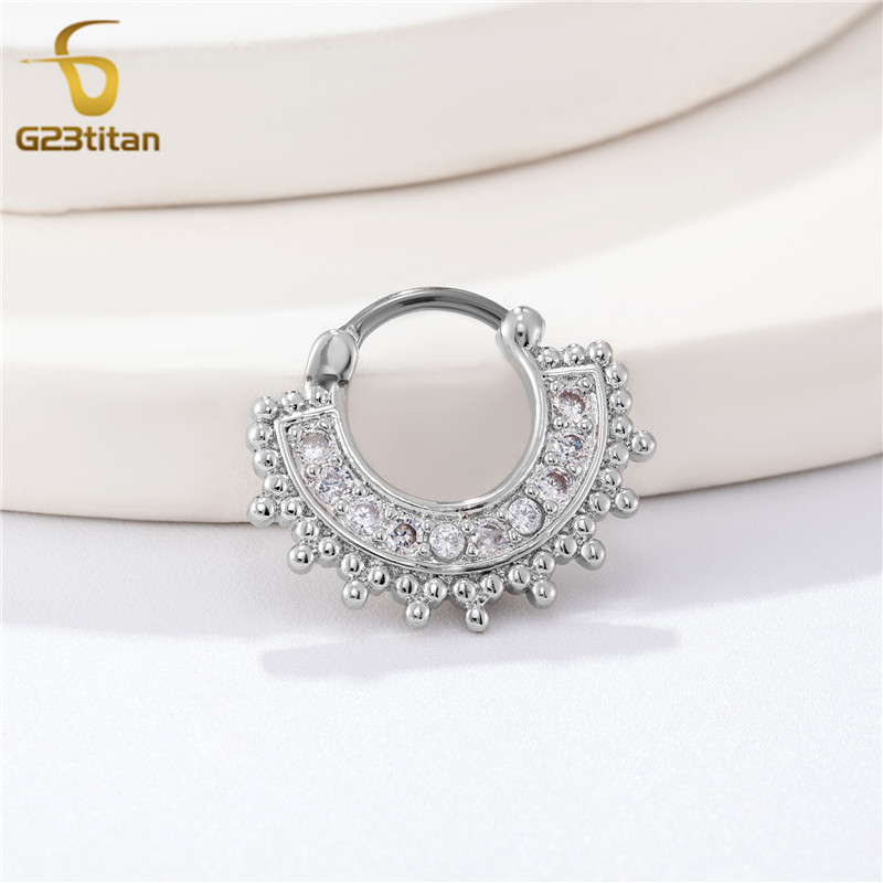 Cubic Zirconia Nose Hoops Septum Clickers Daith Earrings Titanium Piercing Body Jewelry 16G Ear Cartilage Helix Lobe Rings