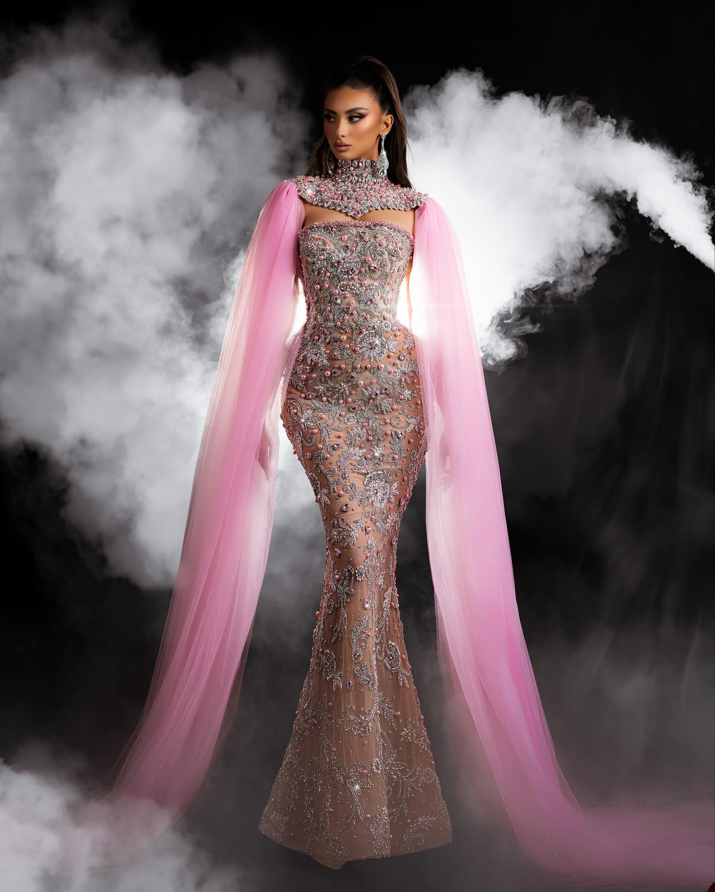Graceful High Neck Prom Dresses Sexy Pearls Sequined Lace Mermaid Evening Dress Women Floor Length Party Gowns Custom Made