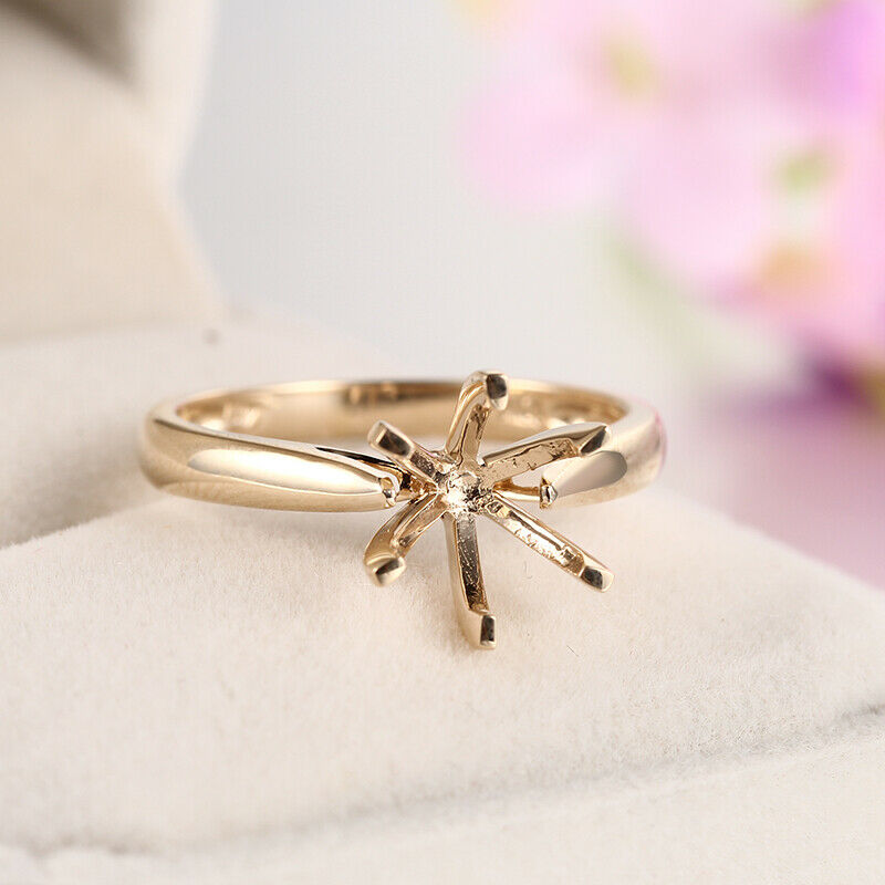 Solid 14K 10K Yellow Gold Solitaire Women Trendy Fine Jewelry Engagement Wedding Semi Mount Ring Setting Round Cut 7.75mm to 9mm