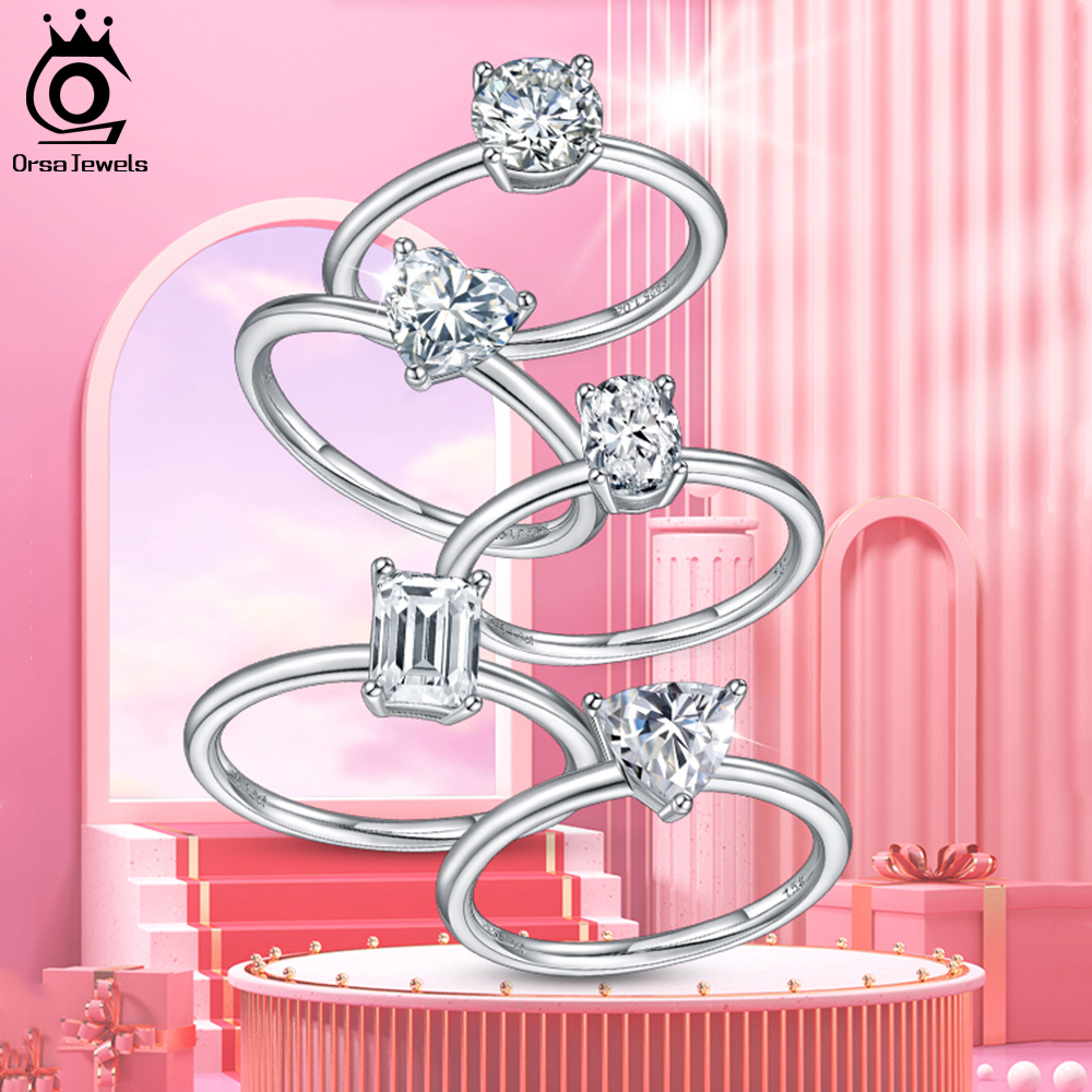 ORSA JEWELS 5x7mm Emerald Cut Moissanite Solitaire Rings Clarity S925 Silver Anniversary Ring Jewelry Gift for Women SMR56
