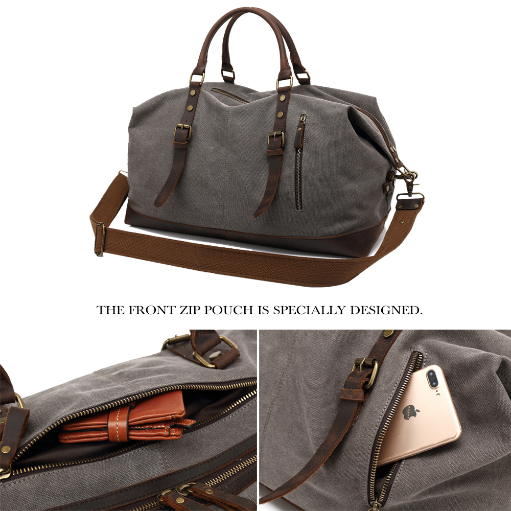 MARKROYAL Vintage Canvas Travel Bag Crazy Horse Leather men's Duffle luggage One Shoulder Luggage Large Weekend Bag Overnight