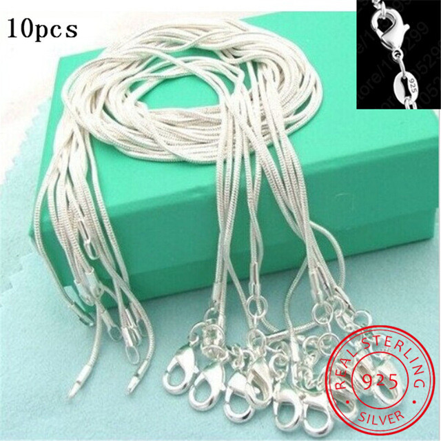 10pcs/lot Promotion! Wholesale 925 Sterling Silver Necklace Silver Fine Jewelry Snake Chain 1mm 16-30inch Necklace for Women Men