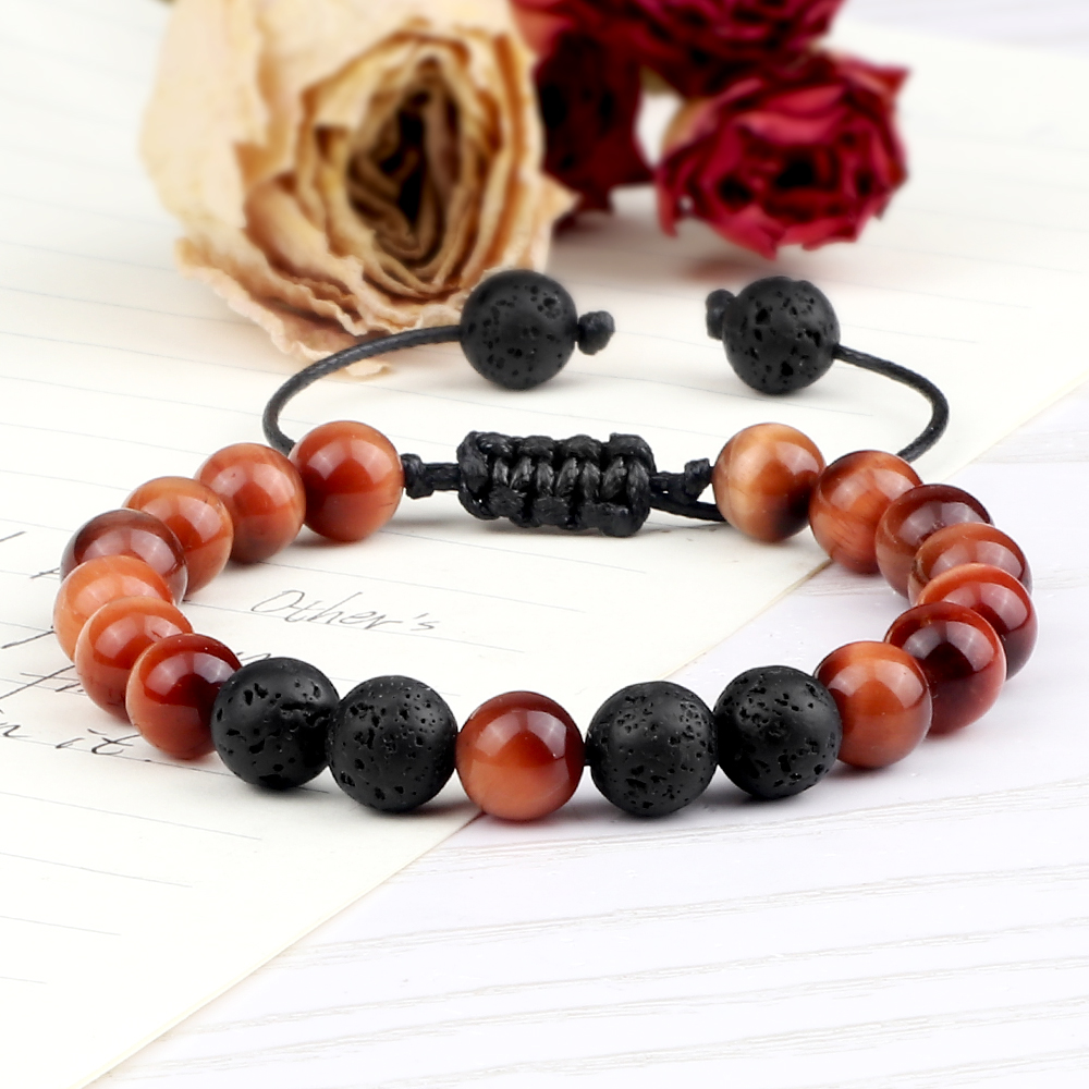 Multicolor Tiger Eye Stone Beads Bracelets Natural Lava Rock Men Women Adjustable Braided Yoga Handmade Jewerly Friendship Gifts
