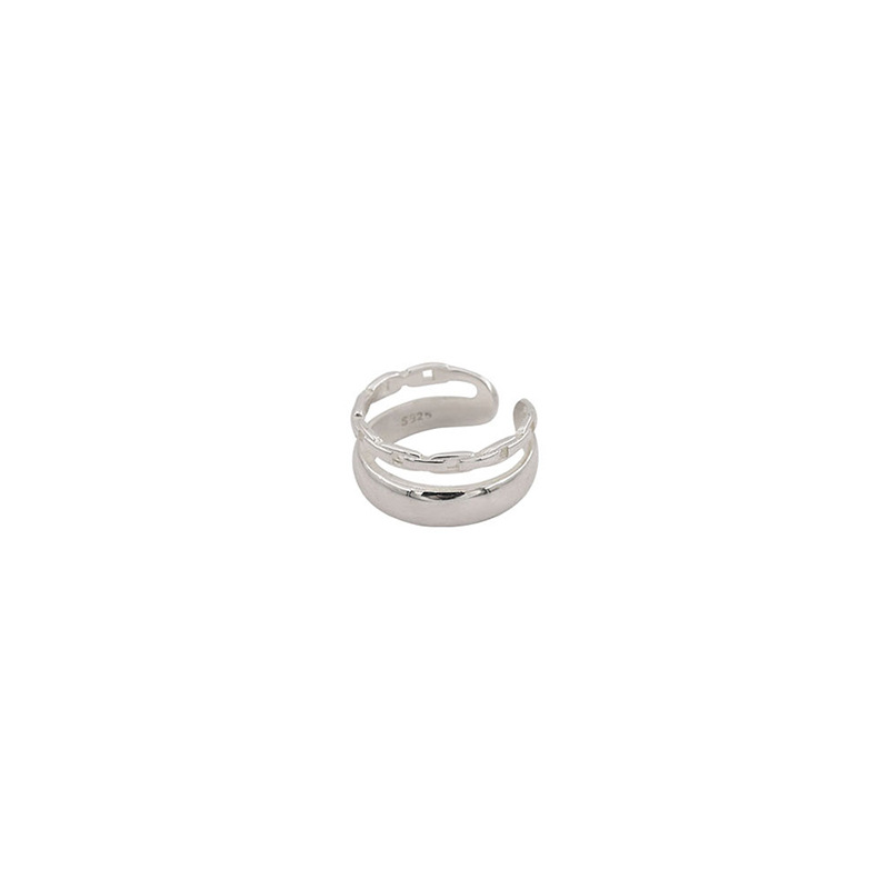 QMCOCO Silver Color Double-Deck Irregular Open Adjustable Ring Design Simple Trendy Vintage Jewelry For Woman Party Gifts