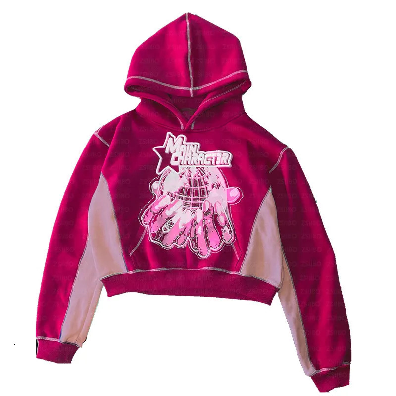 High Street Vintage Rollover Line Creative Pattern Hoodie Men Y2K Goth Harajuku Fashion Couple Casual Loose Sweatshirt Pullover 240619