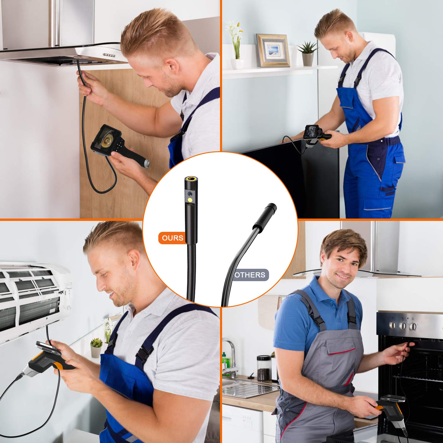 Endoscope Camera Dual Lens Handheld with 4.3" Screen Borescope Camera Rigid Endoscopic Camera Engine Sewer Drain Pipe Inspection