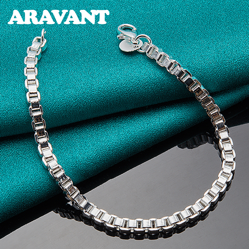 925 Silver 3MM Box Chain Bracelet For Women Silver Jewelry